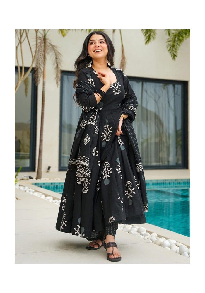 Malishka Export Black Rayon Anarkali Kurta Pant With Dupatta for Women - Image 1